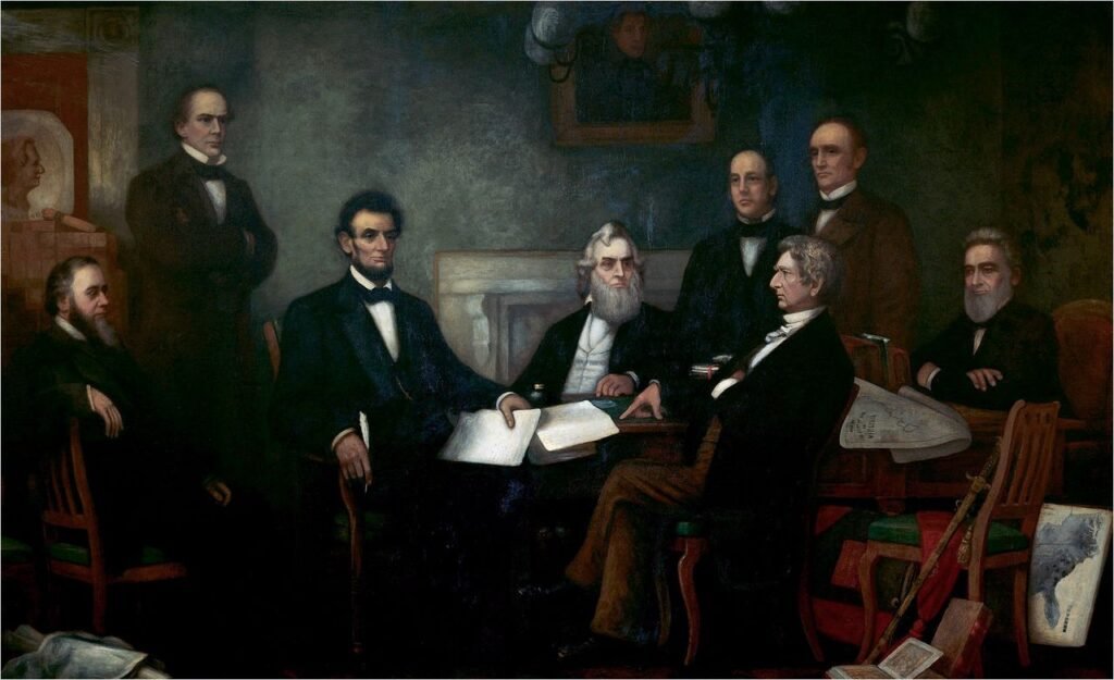 braham Lincoln firma la Proclamación de Emancipación, declarando libres a los esclavos en EE. UU.